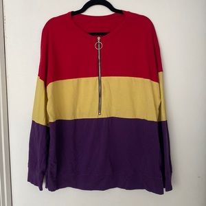 Long sleeve cotton poly blend, color, block, red, yellow, purple, long sleeve